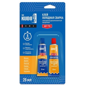 Клей эпоксидный двухкомпонентный прозрачный KUDO HOME, 20 мл
