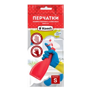 Перчатки хозяйственные латексные БИКОЛОР S /синий+желтый/ Komfi/144/12