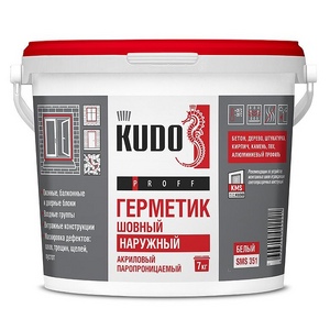 Герметик акриловый паропроницаемый шовный НАРУЖНЫЙ KUDO PROFF, 7 кг, SMS-353, серый