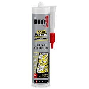 Клей KUDO HOME Decor для монтажа легкого декора, на акриловой основе, белый, 280 мл